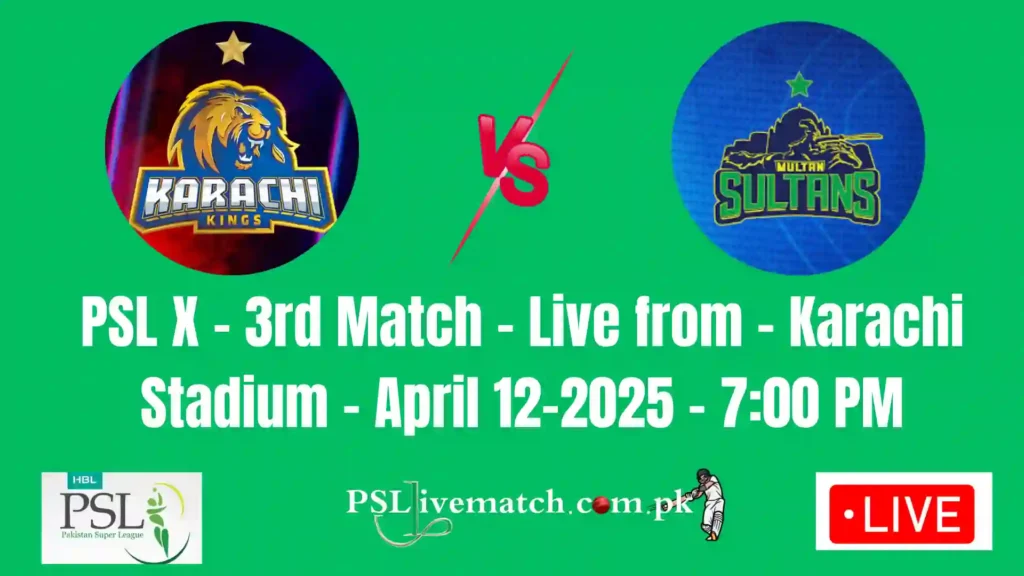 KK vs MS Live PSL X 3rd Match, April 12,2025, Karachi